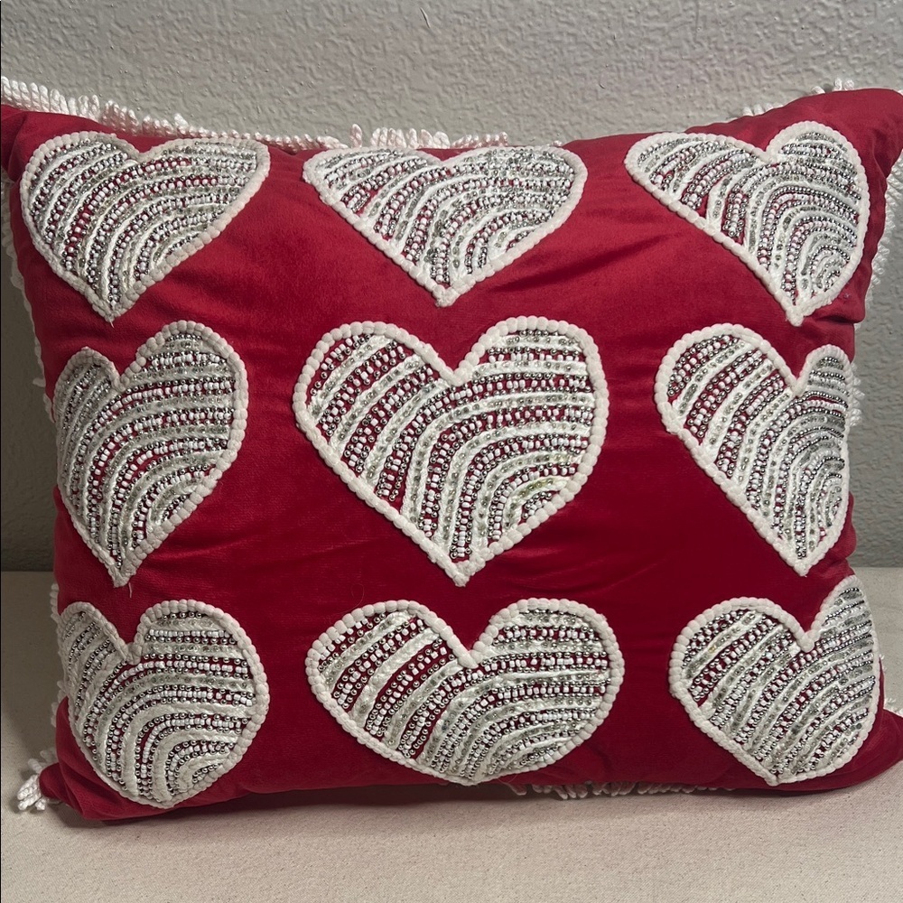 ❤️ Red  Valentine Heart Accent Pillow with Embroidered Detail